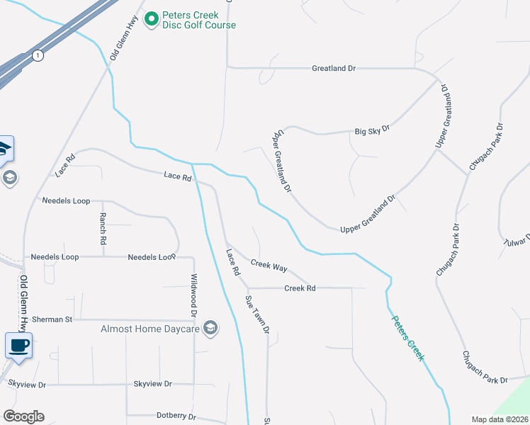 map of restaurants, bars, coffee shops, grocery stores, and more near 19745 Hardrock Drive in Anchorage