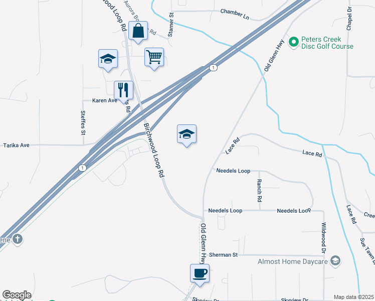map of restaurants, bars, coffee shops, grocery stores, and more near 19932 Old Glenn Highway in Anchorage