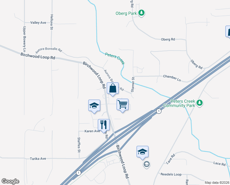map of restaurants, bars, coffee shops, grocery stores, and more near 22211 Aurora Borealis Road in Anchorage
