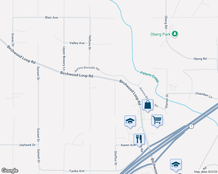 map of restaurants, bars, coffee shops, grocery stores, and more near 21928 Birchwood Loop Road in Anchorage