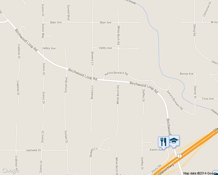 map of restaurants, bars, coffee shops, grocery stores, and more near 20632 White Birch Road in Anchorage