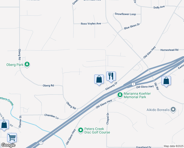 map of restaurants, bars, coffee shops, grocery stores, and more near 23040 Tundra Rose Avenue in Anchorage