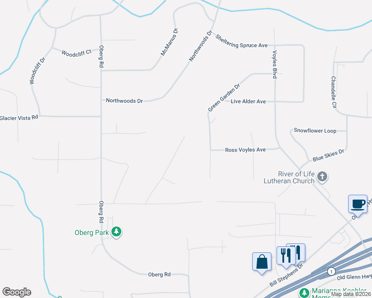 map of restaurants, bars, coffee shops, grocery stores, and more near 21500 Baron Drive in Anchorage