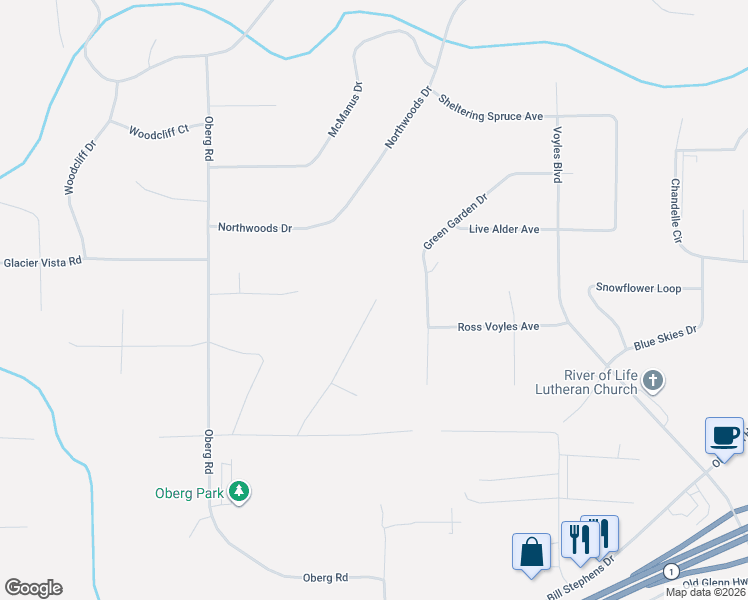 map of restaurants, bars, coffee shops, grocery stores, and more near 21500 Baron Drive in Anchorage
