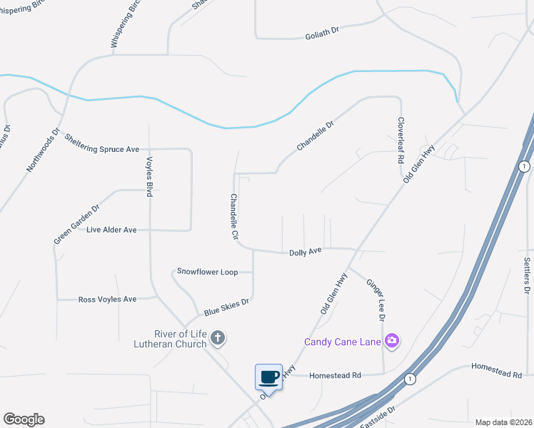 map of restaurants, bars, coffee shops, grocery stores, and more near 21650 Graybill Street in Anchorage