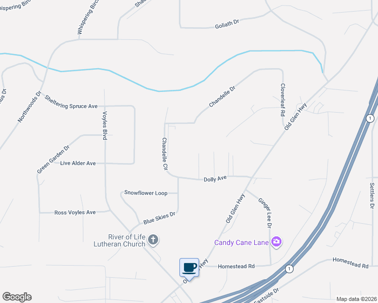 map of restaurants, bars, coffee shops, grocery stores, and more near 21650 Graybill Street in Anchorage