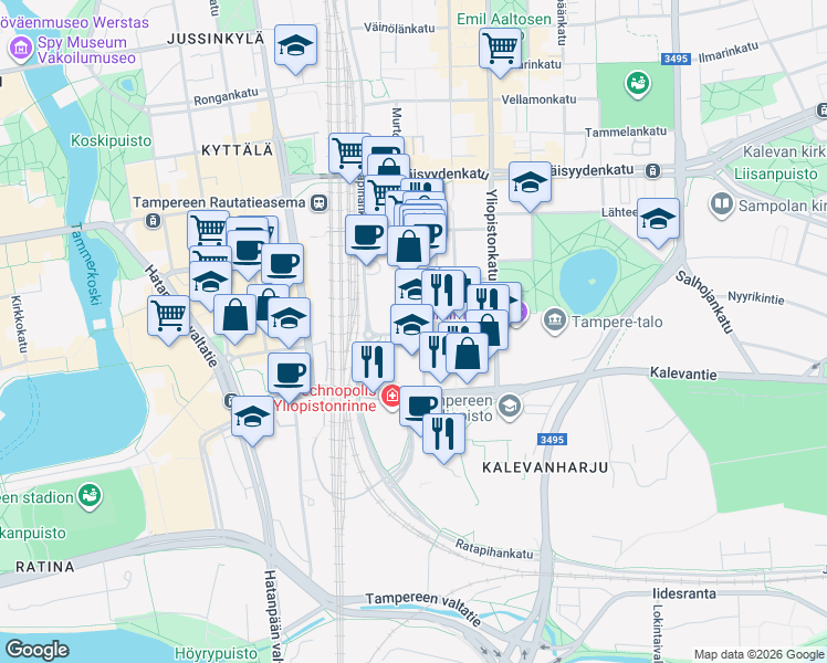 map of restaurants, bars, coffee shops, grocery stores, and more near in Tampere