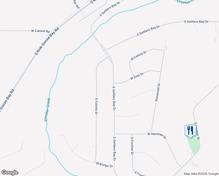 map of restaurants, bars, coffee shops, grocery stores, and more near 6240 South Settlers Bay Drive in Wasilla