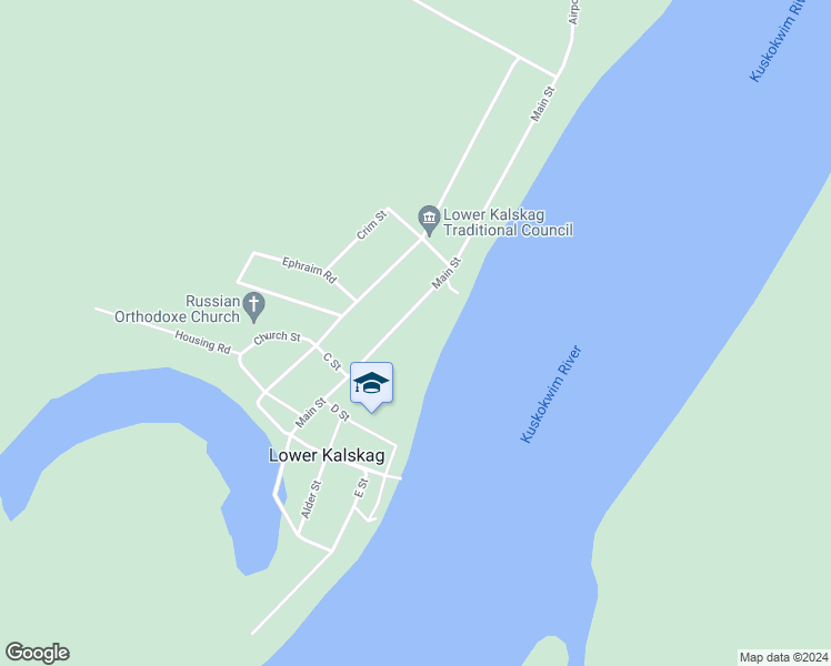 map of restaurants, bars, coffee shops, grocery stores, and more near Boundrey St in Lower Kalskag