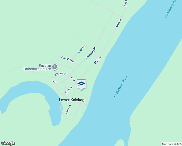 map of restaurants, bars, coffee shops, grocery stores, and more near Boundrey St in Lower Kalskag