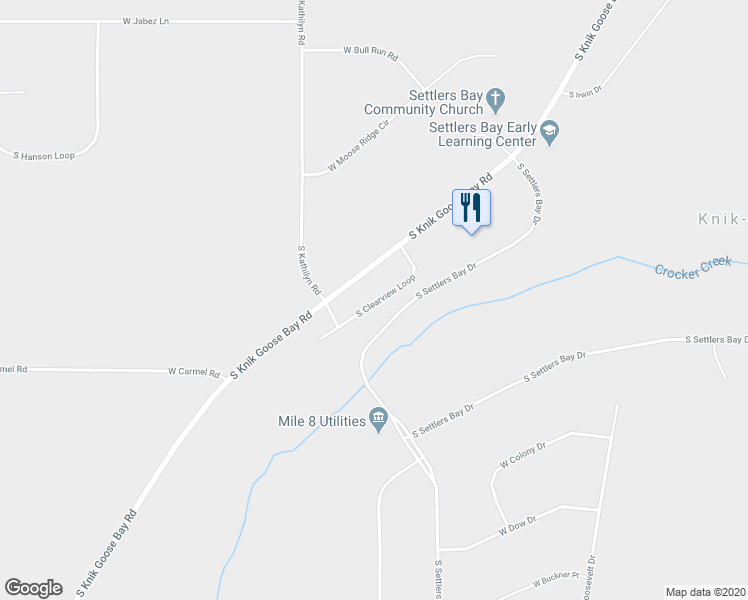 map of restaurants, bars, coffee shops, grocery stores, and more near 6010 South Clearview Loop in Wasilla