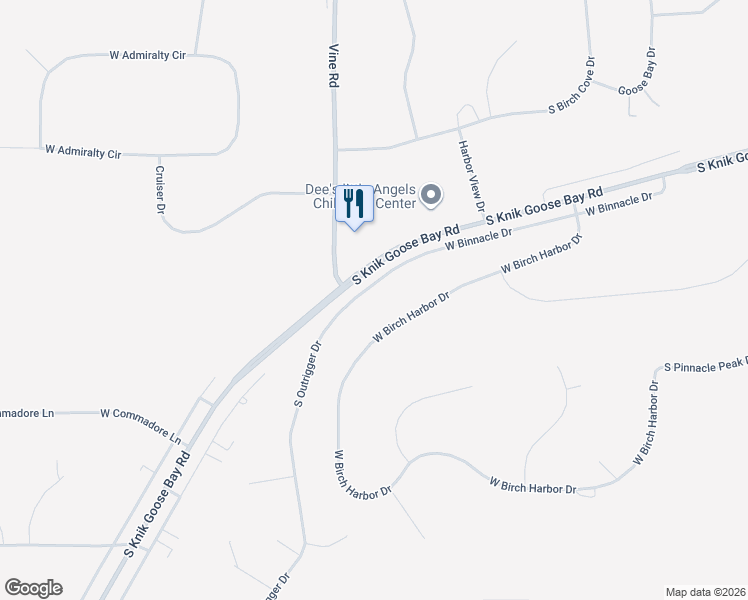 map of restaurants, bars, coffee shops, grocery stores, and more near 5930 West Binnacle Drive in Wasilla