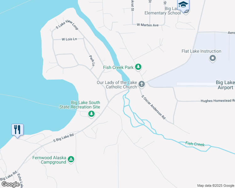 map of restaurants, bars, coffee shops, grocery stores, and more near 3808 South Big Lake Road in Wasilla