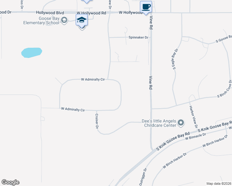 map of restaurants, bars, coffee shops, grocery stores, and more near 6201 West Admiralty Circle in Wasilla