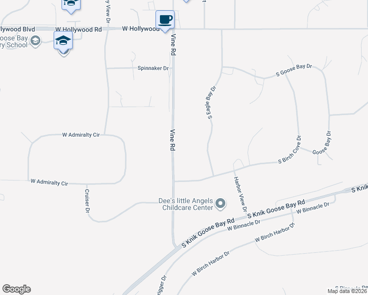map of restaurants, bars, coffee shops, grocery stores, and more near 4051 Vine Road in Wasilla