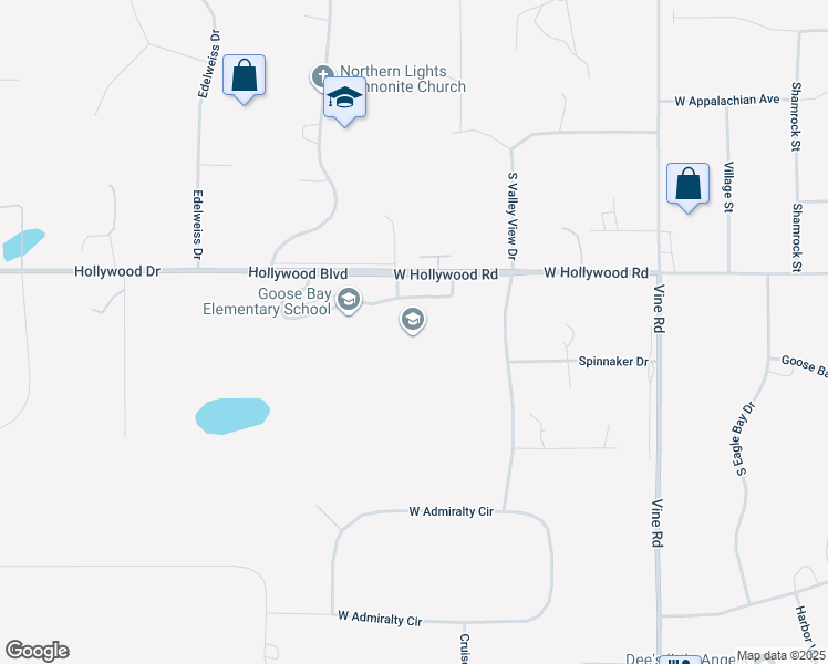 map of restaurants, bars, coffee shops, grocery stores, and more near 6350 West Hollywood Road in Wasilla