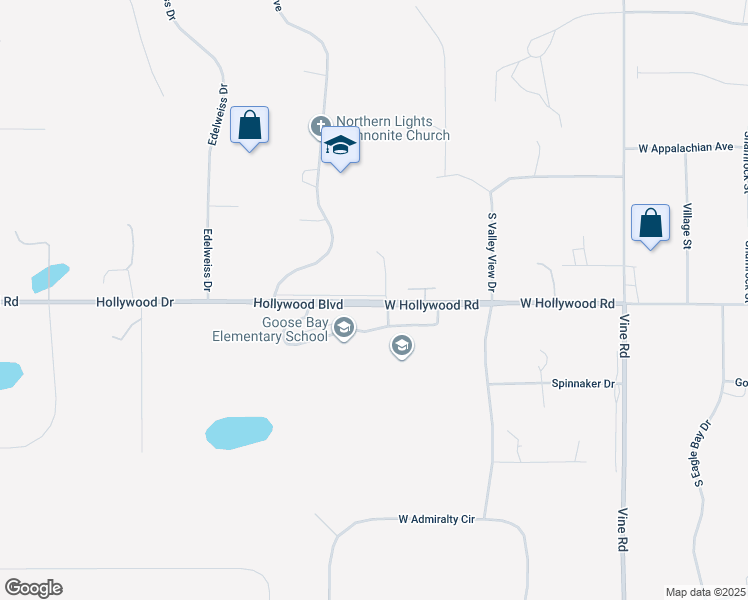 map of restaurants, bars, coffee shops, grocery stores, and more near 6385 West Hollywood Road in Wasilla