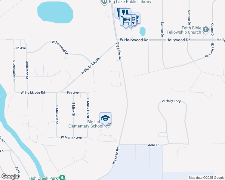 map of restaurants, bars, coffee shops, grocery stores, and more near 3548 South Big Lake Road in Wasilla