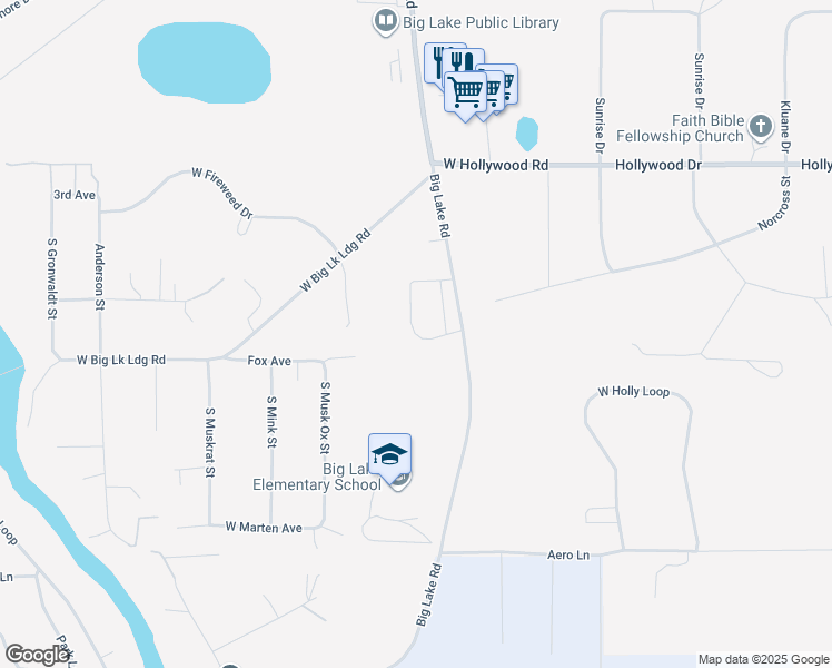 map of restaurants, bars, coffee shops, grocery stores, and more near 3548 South Big Lake Road in Wasilla