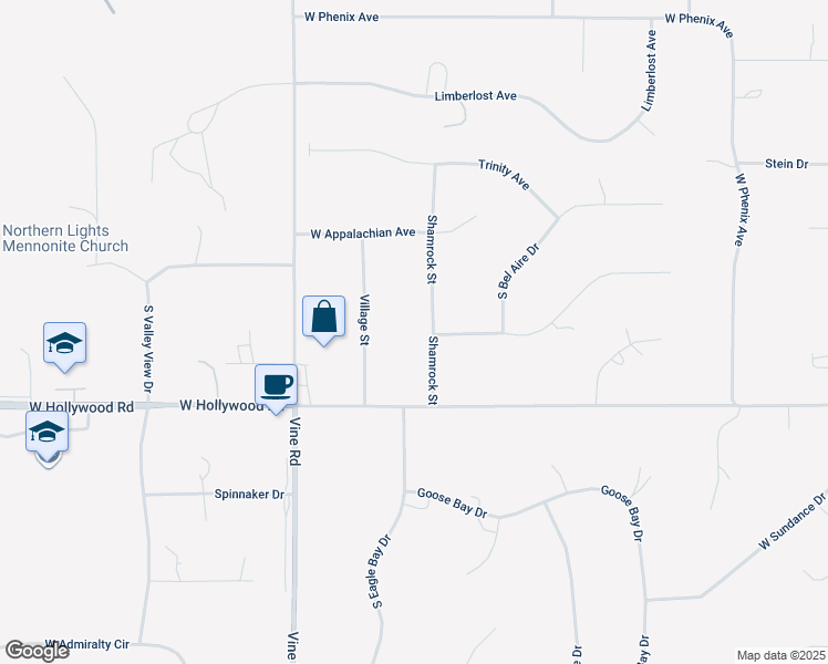map of restaurants, bars, coffee shops, grocery stores, and more near 3460 South Shamrock Street in Wasilla