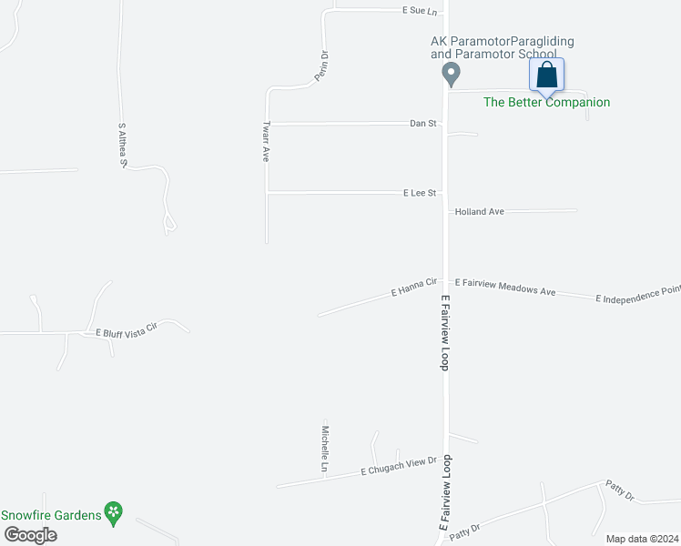 map of restaurants, bars, coffee shops, grocery stores, and more near 1001 East Hanna Circle in Wasilla