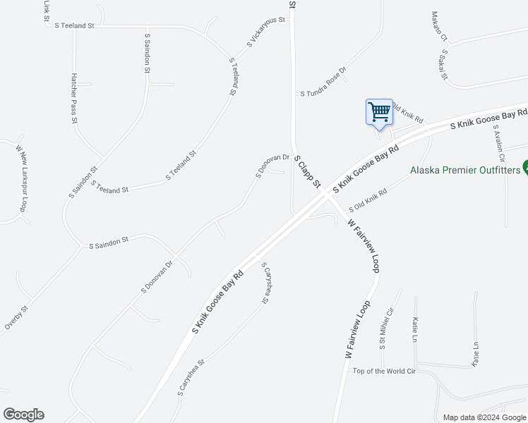 map of restaurants, bars, coffee shops, grocery stores, and more near 2891 South Donovan Drive in Wasilla