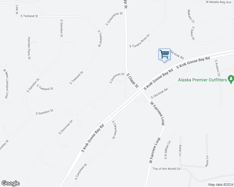 map of restaurants, bars, coffee shops, grocery stores, and more near 2891 South Donovan Drive in Wasilla