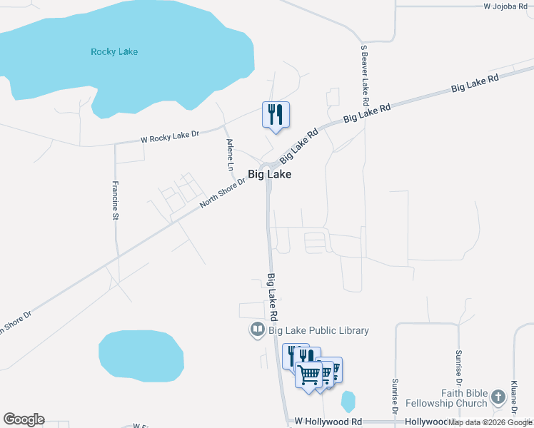 map of restaurants, bars, coffee shops, grocery stores, and more near 2809 Big Lake Road in Wasilla