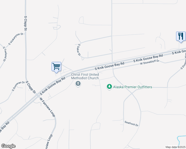 map of restaurants, bars, coffee shops, grocery stores, and more near 2742 South Avalon Circle in Wasilla
