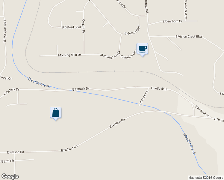 map of restaurants, bars, coffee shops, grocery stores, and more near 5685 East Fetlock Drive in Palmer