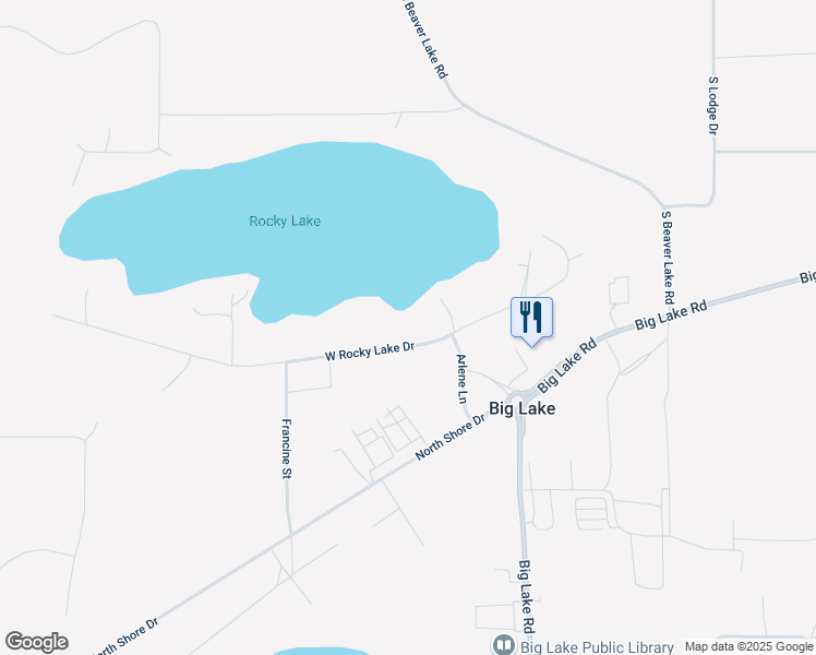 map of restaurants, bars, coffee shops, grocery stores, and more near 14833 West Rocky Lake Drive in Wasilla