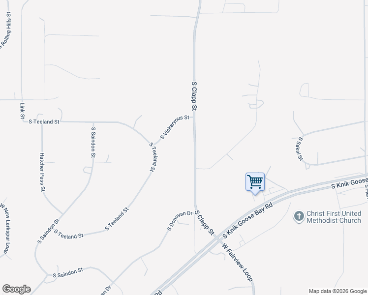 map of restaurants, bars, coffee shops, grocery stores, and more near 2560 South Clapp Street in Wasilla