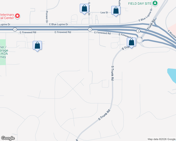 map of restaurants, bars, coffee shops, grocery stores, and more near 2151 Jensen Road in Palmer