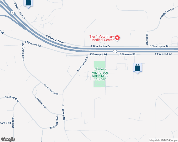 map of restaurants, bars, coffee shops, grocery stores, and more near 6150 Gershmel Loop in Palmer