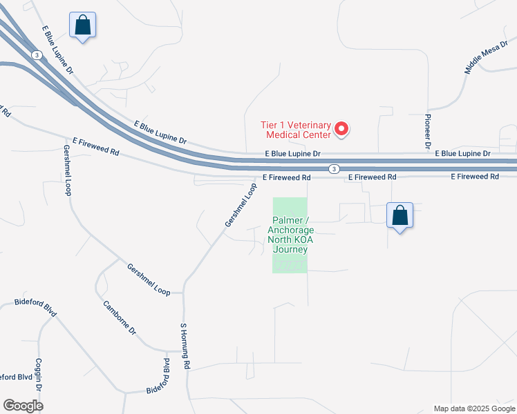 map of restaurants, bars, coffee shops, grocery stores, and more near 6150 Gershmel Loop in Palmer