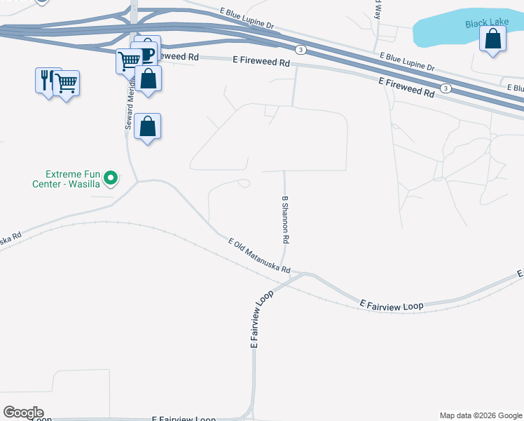 map of restaurants, bars, coffee shops, grocery stores, and more near 1588 South B Shannon Street in Wasilla