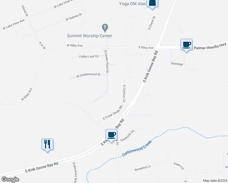 map of restaurants, bars, coffee shops, grocery stores, and more near 1459 South Center Point Drive in Wasilla