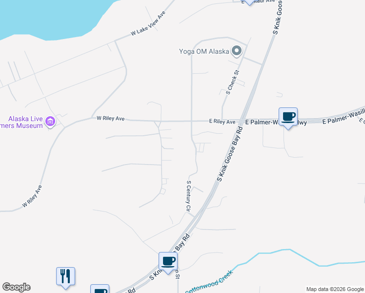 map of restaurants, bars, coffee shops, grocery stores, and more near 1200 South Century Circle in Wasilla