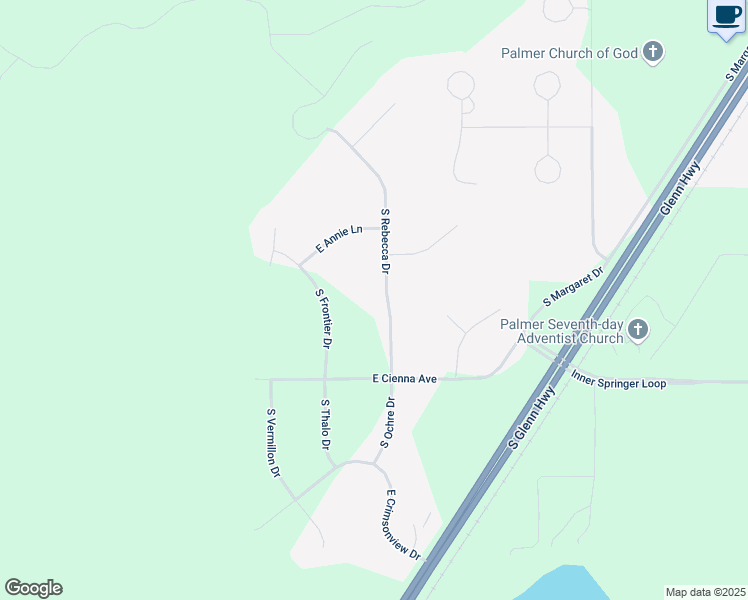 map of restaurants, bars, coffee shops, grocery stores, and more near 1182 South Rebecca Drive in Palmer