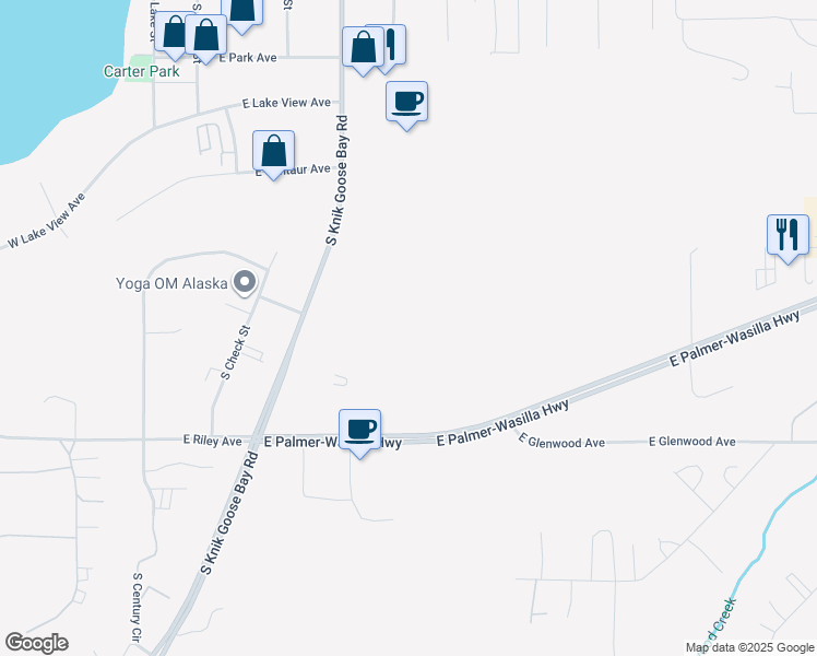 map of restaurants, bars, coffee shops, grocery stores, and more near 1001 South Knik-Goose Bay Road in Wasilla