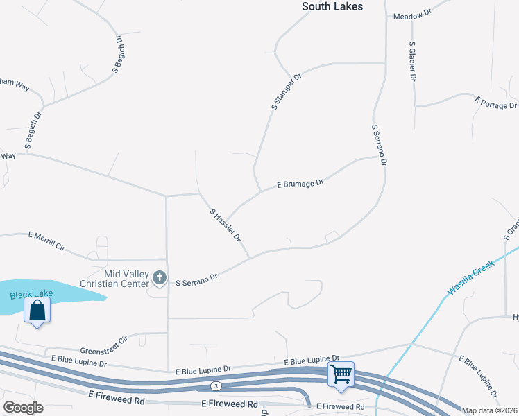 map of restaurants, bars, coffee shops, grocery stores, and more near 5000 East Brumage Drive in Wasilla