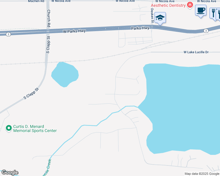 map of restaurants, bars, coffee shops, grocery stores, and more near 1991 Lake Lucille Drive in Wasilla