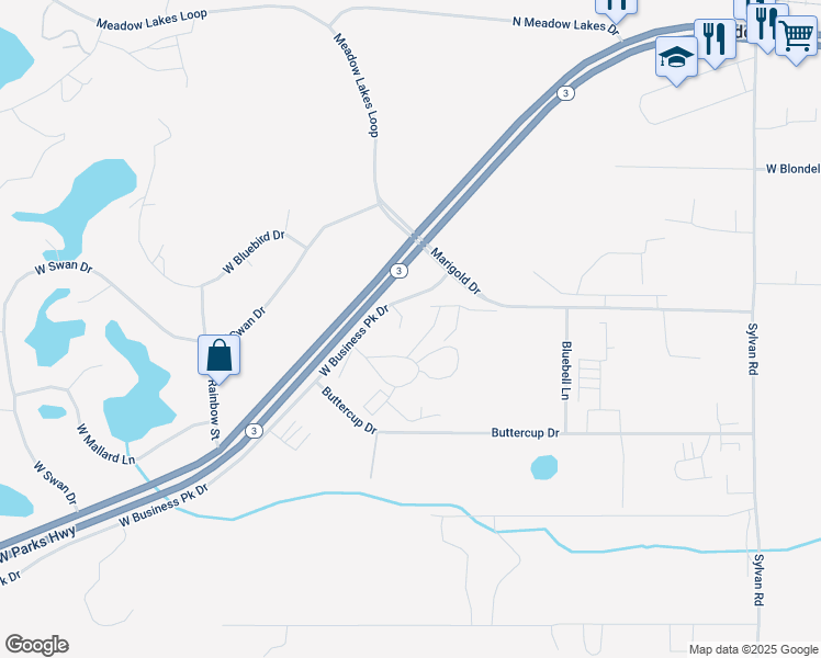 map of restaurants, bars, coffee shops, grocery stores, and more near 759 South Dandelion Circle in Wasilla