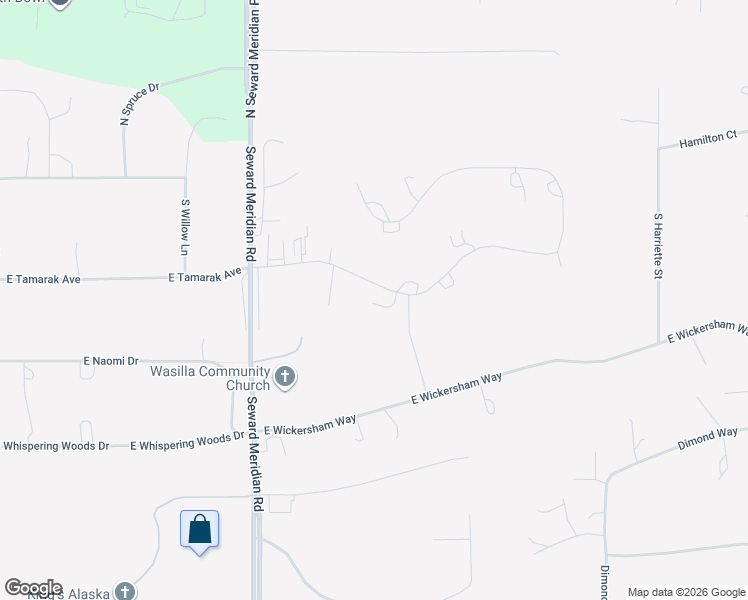 map of restaurants, bars, coffee shops, grocery stores, and more near 3700 East Ruth Drive in Wasilla