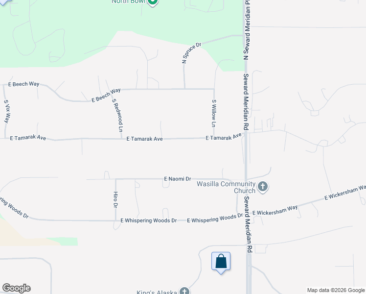 map of restaurants, bars, coffee shops, grocery stores, and more near 3362 East Tamarak Avenue in Wasilla
