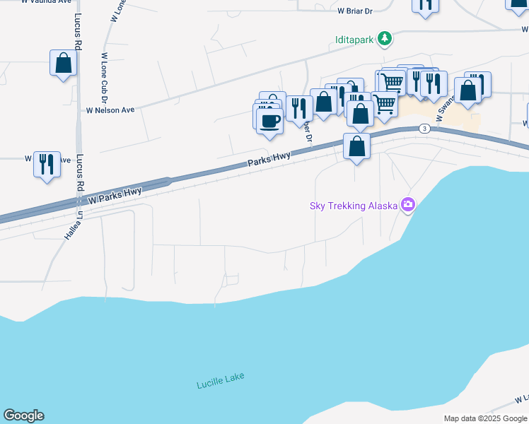 map of restaurants, bars, coffee shops, grocery stores, and more near 761 Selina Lane in Wasilla