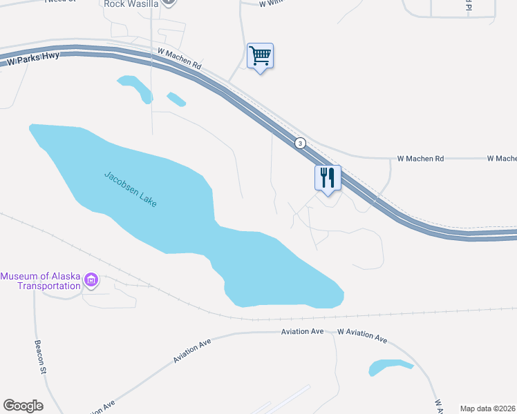 map of restaurants, bars, coffee shops, grocery stores, and more near 3239 West Coghlan Circle in Wasilla