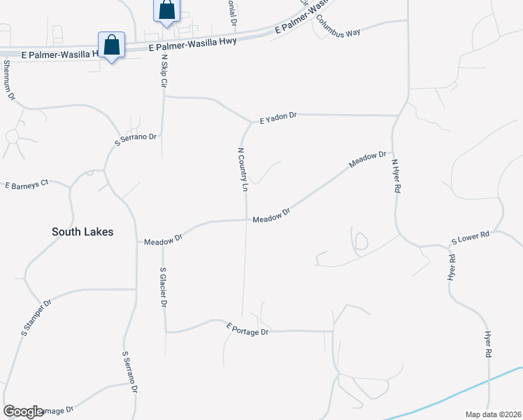 map of restaurants, bars, coffee shops, grocery stores, and more near 5601 Meadow Drive in Wasilla