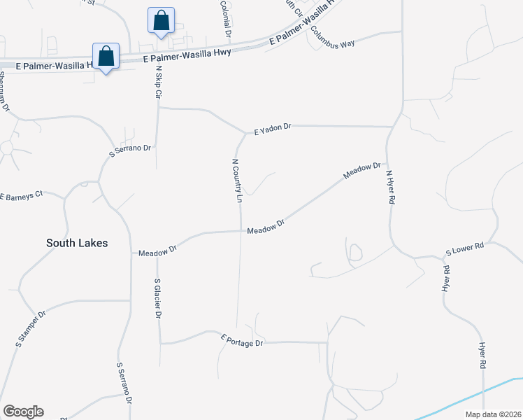 map of restaurants, bars, coffee shops, grocery stores, and more near 5601 Meadow Drive in Wasilla