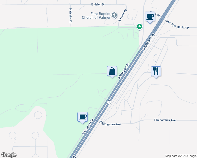 map of restaurants, bars, coffee shops, grocery stores, and more near 12300 East Drift Lane in Palmer